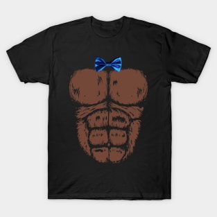 Gorilla Chest with Blue Bow Tie Funny Halloween Monkey T-Shirt
